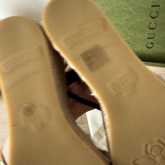NWT Gucci 85mm GG Platform Espadrilles Sandal Beige Jute Wedge Black Leather - Picture 12 of 12